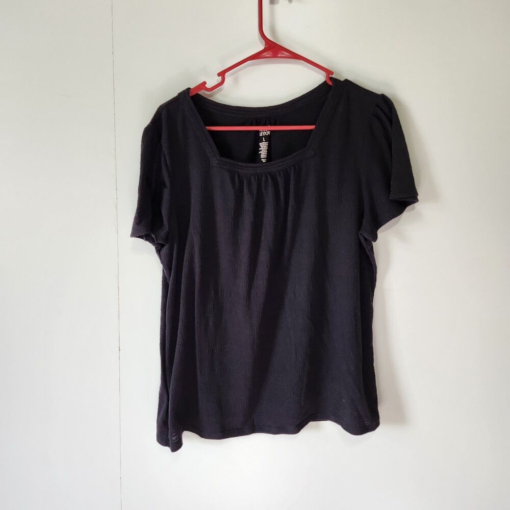 Croft & Barrow Black Square Neck Short Sleeve Shirt Size L